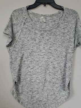 Mudd Top Womens Heather Gray Mixed Media Short Sleeve Scoop Neck Tunic Oversize